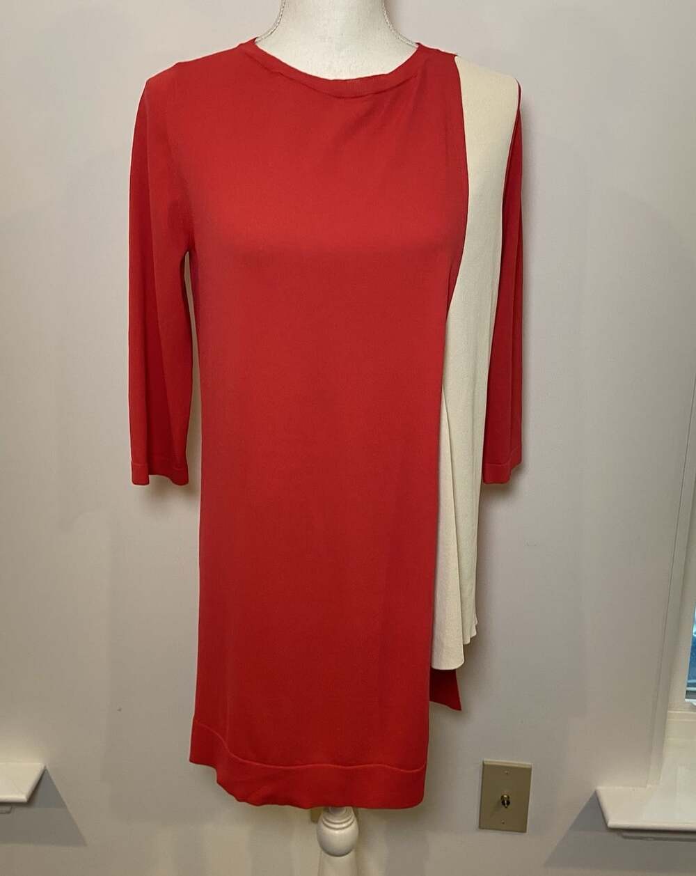 Liviana Conti Tunic Shirt Viscose Asymetic Coral Pink Cream Size 42 Small